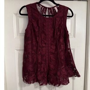 Large Elegant Burgundy Lace Sleeveless Top